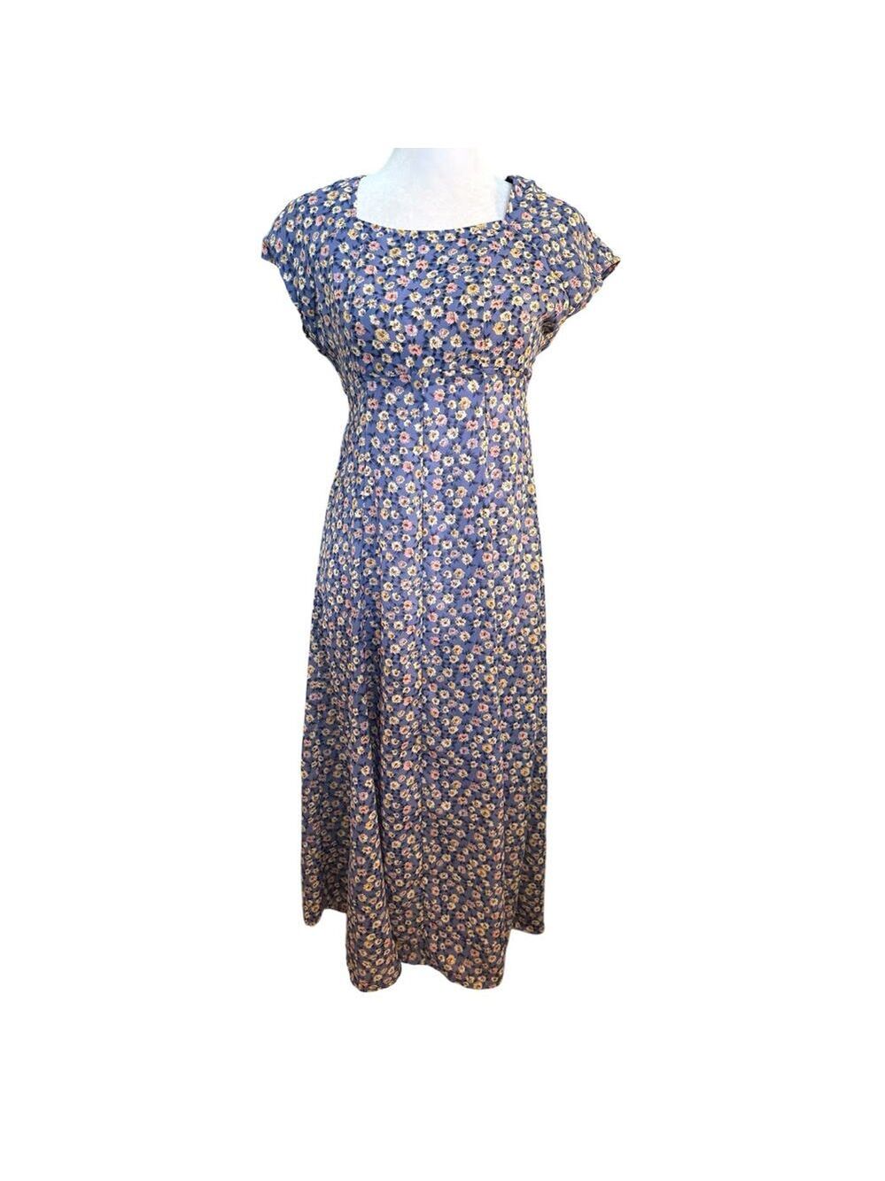 Vintage Fiasco 70’s Floral Blue Zip up Back only to Waist Long Dress.  S